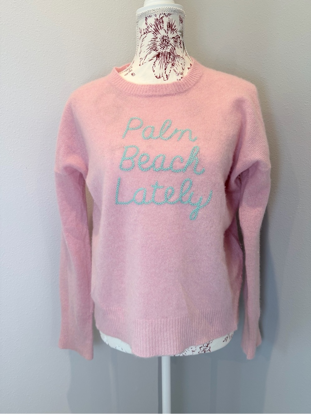 Vineyard Vines Cashmere Palm Beach Lately Pink Sweater turquoise script Small